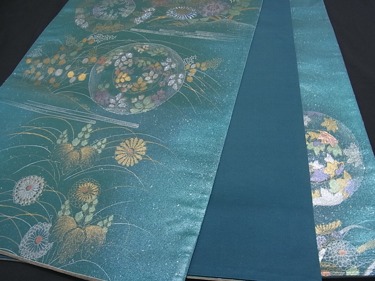 花美人着物□六通柄袋帯 螺鈿 花絵皿 金銀彩 逸品 n2472 袋帯 帯