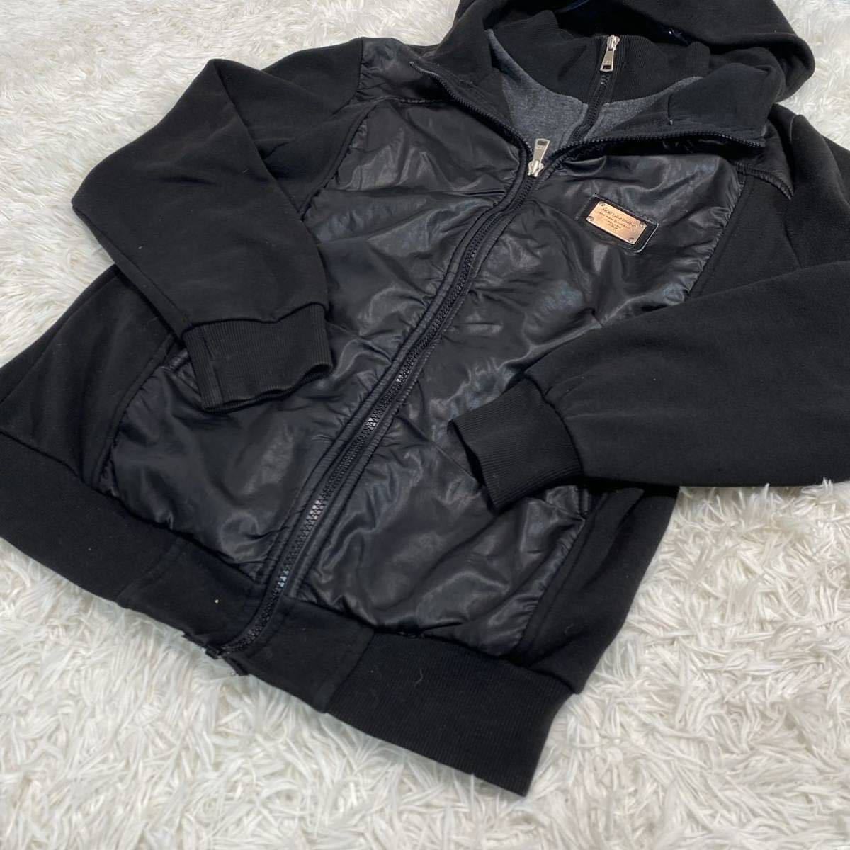 1円 52/XLサイズ！ロゴプレート！ドルチェ＆ガッバーナ『抜群の凡庸性』DOLCE&GABBANA 二重 切り替えパーカー ブルゾン コットン ブラック 