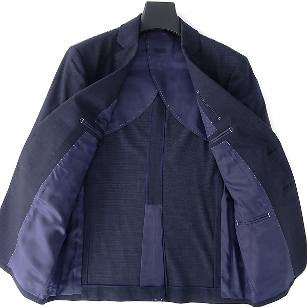 新品 スーツカンパニー ウール ストレッチ ピンヘッド スーツ AB5(幅広M) 紺 【J40040】 170-4D 春夏 メンズ セットアップ ビジネス ネイビ