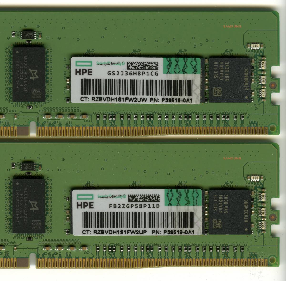 HPE純正 Samsung、DDR4-3200、ECC Registered、32GB×2枚セットで64GB 