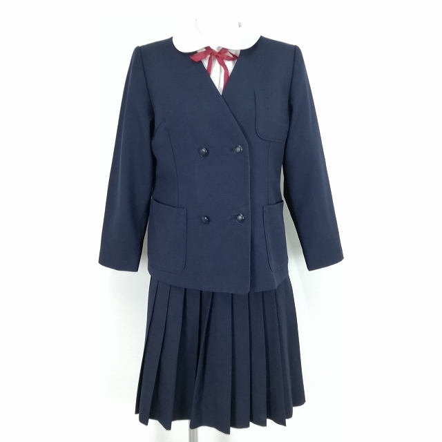 1円 イートン スカート 紐タイ 等 上下4点セット カンコー 冬物 長袖 女子 学生服 中学 高校 紺 制服 中古 ランクC NA9967_1