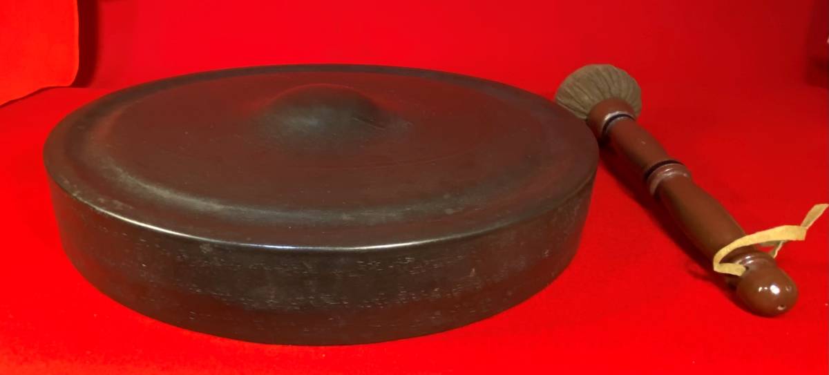 茶道具 銅鑼 ドラ バチ付 古道具 ゴング 茶事 茶道具 茶懐石『銅鑼