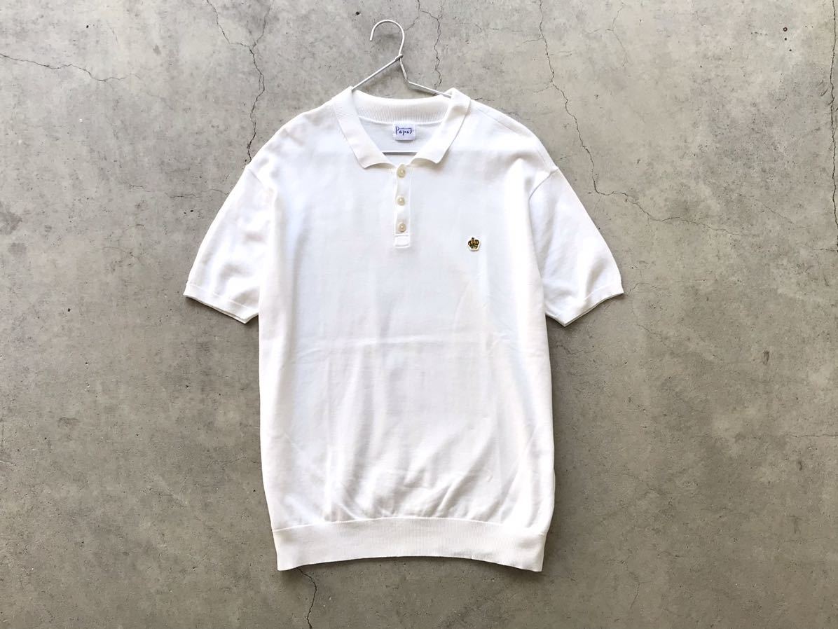 新品 PAPAS パパス＋ 半袖ポロシャツ ポケット ホワイト 刺繍ロゴ M
