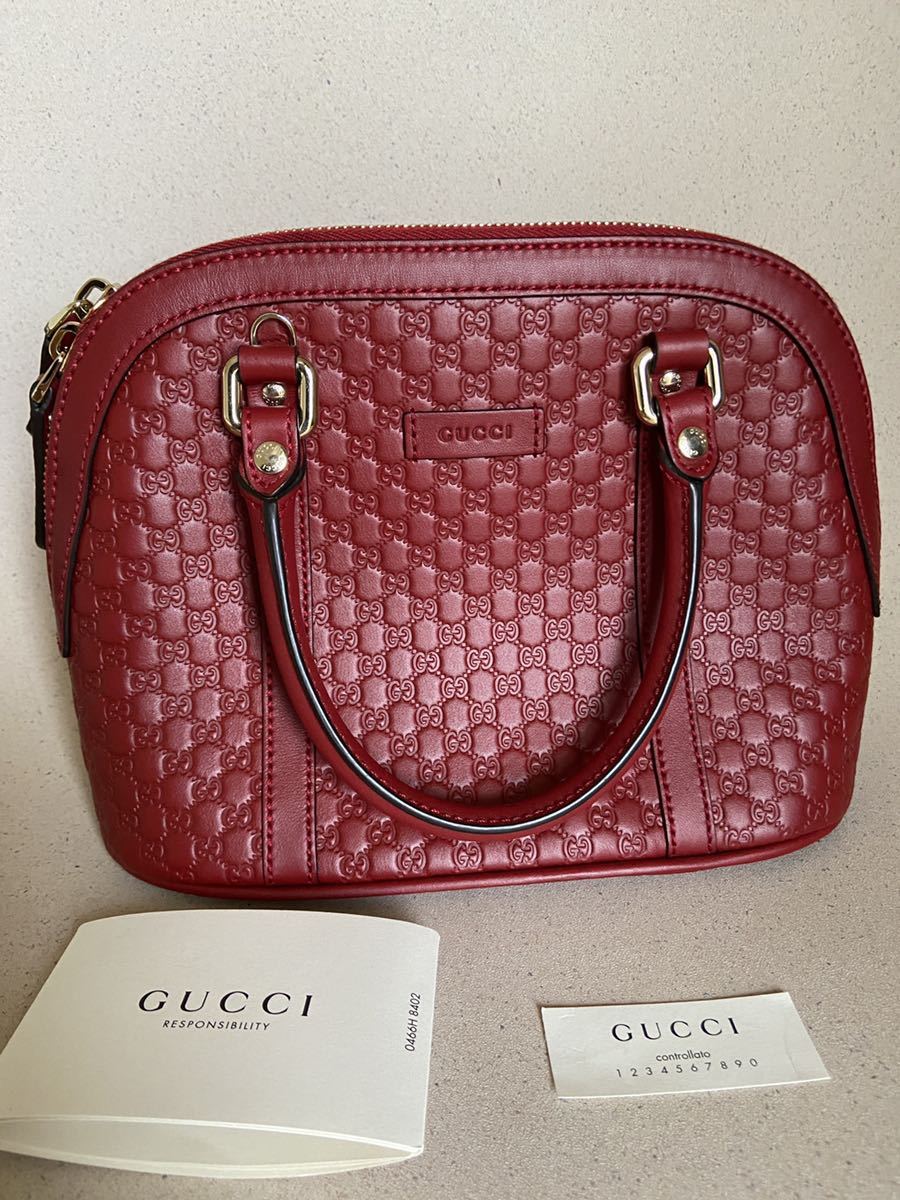 GUCCI グッチ マイクロシマ ハンドバッグ 赤 レッド GG 型押し 