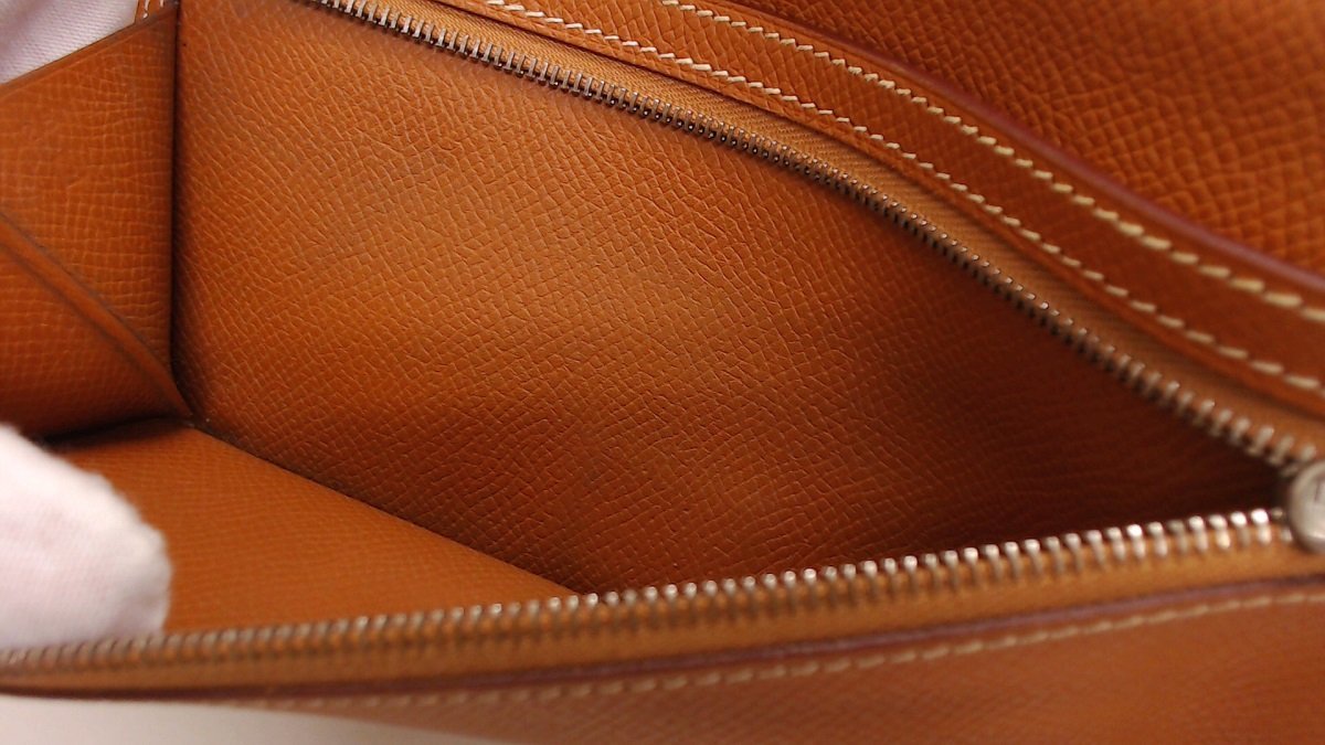 1円美品☆エルメス☆ベアン デュプリ エプソン 3つ折り長財布 ブラウン 