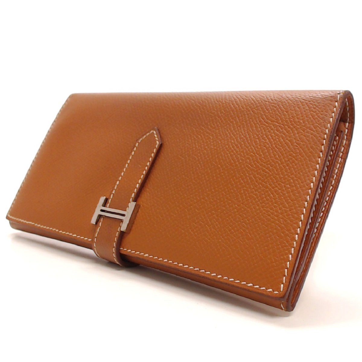 1円美品☆エルメス☆ベアン デュプリ エプソン 3つ折り長財布 ブラウン 