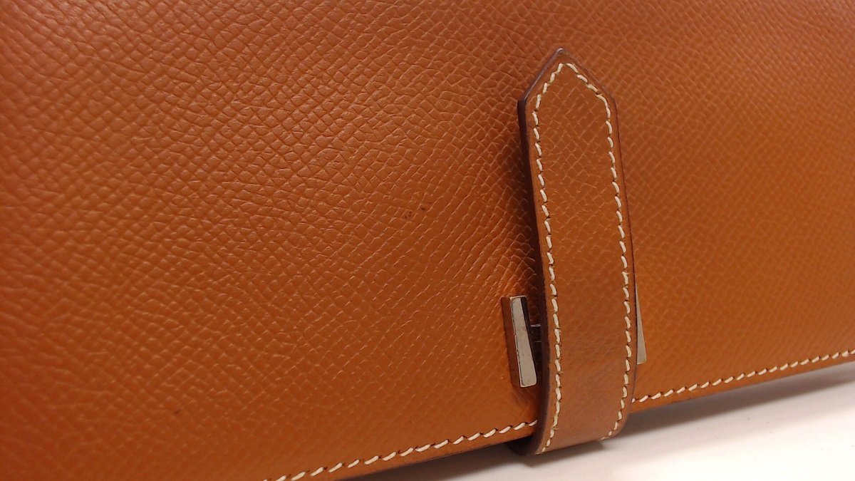 1円美品☆エルメス☆ベアン デュプリ エプソン 3つ折り長財布 ブラウン 
