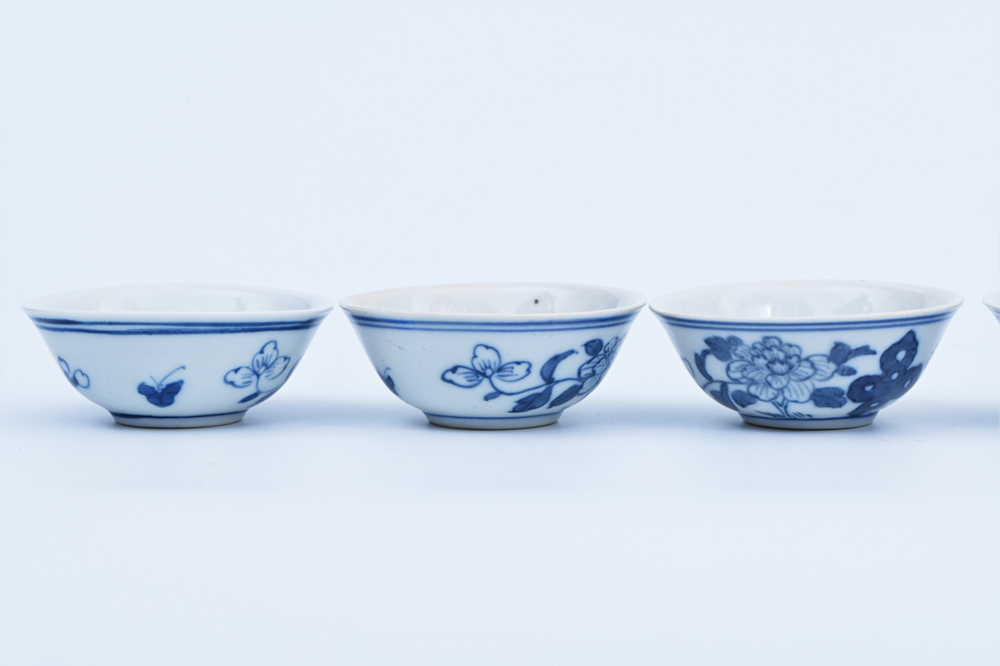 清朝 染付 青華 花蝶文 若深珍蔵 煎茶碗 六客 五客無疵 煎茶器 清朝期