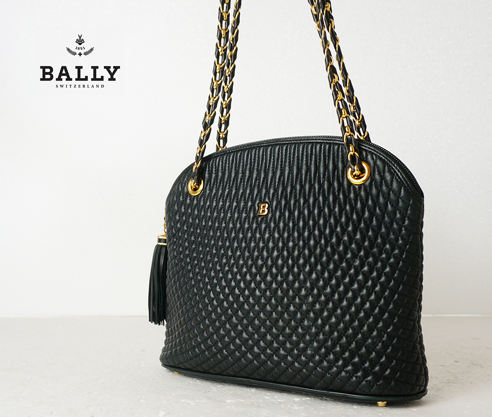 【極美品】✨BALLY キルティング　チェーンショルダーバックBK ゴールド金具 バリー ヴィンテージ キルティング チェーンショルダー バッグ