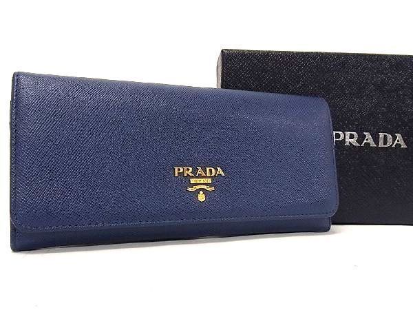 1円 ■極美品■ PRADA プラダ サフィアーノレザー 二つ折り 長財布 ウォレット 小銭入れ 札入れ メンズ レディース ブルー系 a5133Bh