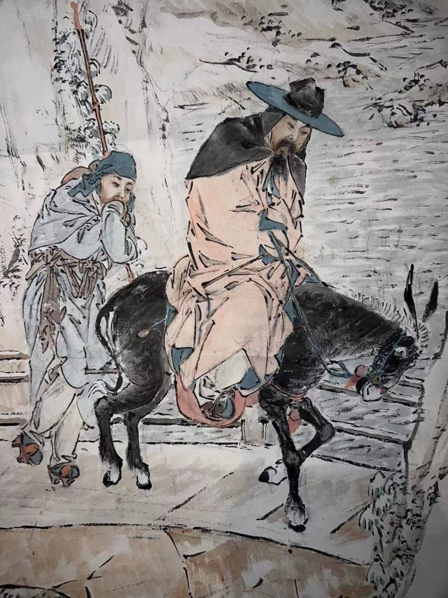 中国画 掛軸 掛け軸 国周 Kunichika 盒入 徐硯◯ 山水図 人物 掛軸 中国画