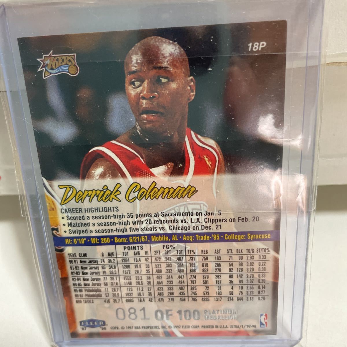 ずにまる様確認用 97-98FLEER ULTRA PLATINUM MEDALLION DERRICK COLEMAN 100枚限定