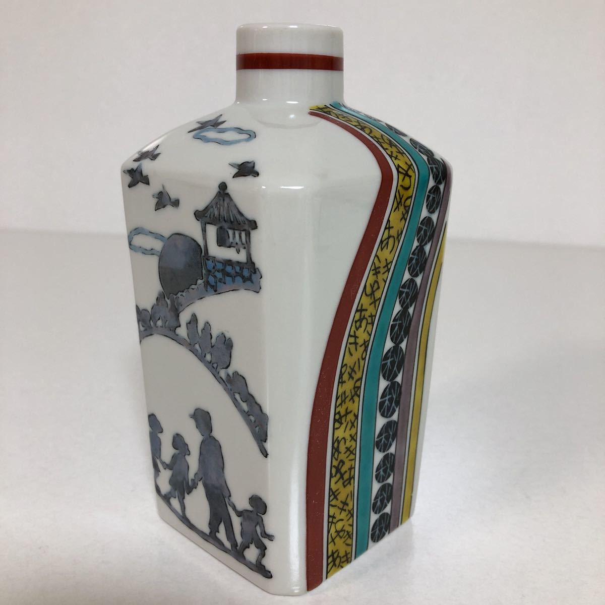 江戸期 湖東焼 彩色寿老人鶴図 徳利 酒器 天保年墨書 F24 武腰潤 九谷焼 色絵秋図徳利 石川県指定無形文化財 泰山四代目 酒
