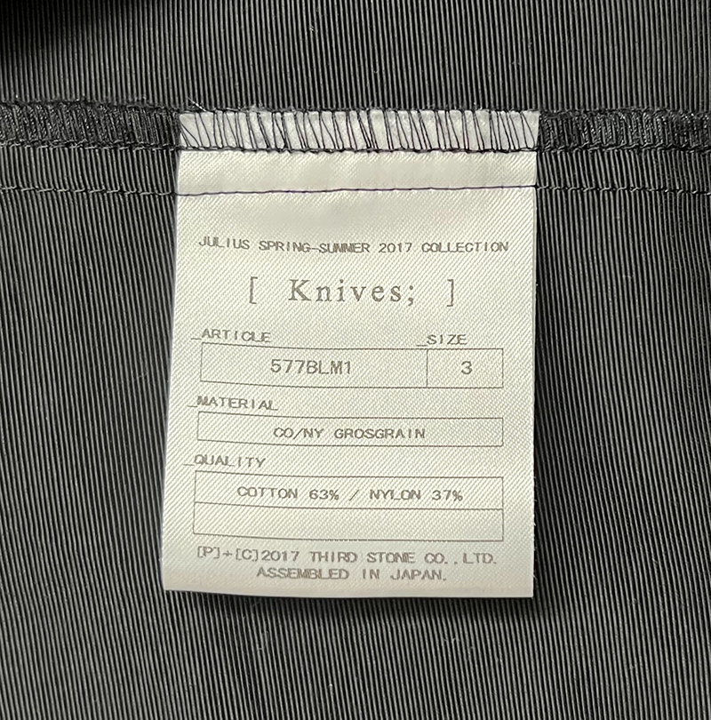 JULIUS SPRING-SUMMER 2017 COLLECTION JATTE NECK BOMBER JACKET 型番:577BLM1-BK COLOR:BLACK SIZE:3
