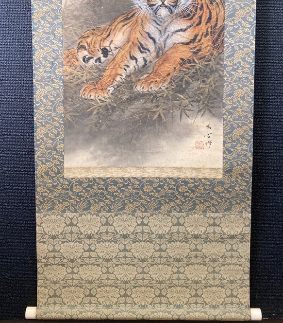 模写】三尾呉石「月下猛虎図 」絹本肉筆 箱付 大橋翠石師事 東京の人検