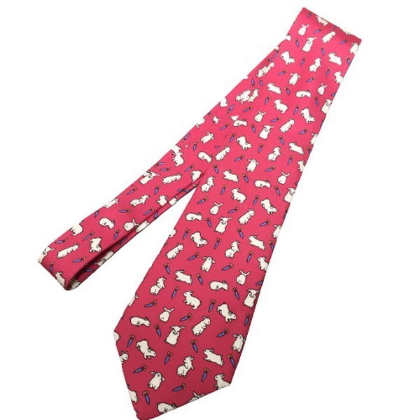 HERMES エルメス 【men3025D】 ウサギ柄 総柄 ネクタイ Tie メンズ