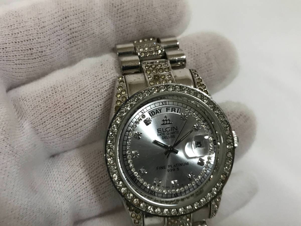【極美品】エルジンELGIN デイデイト プラチナコーティング FK-971-C ジャンク】ELGIN エルジン 腕時計 FINE PLATINUM999.5 FK-971-E 中古