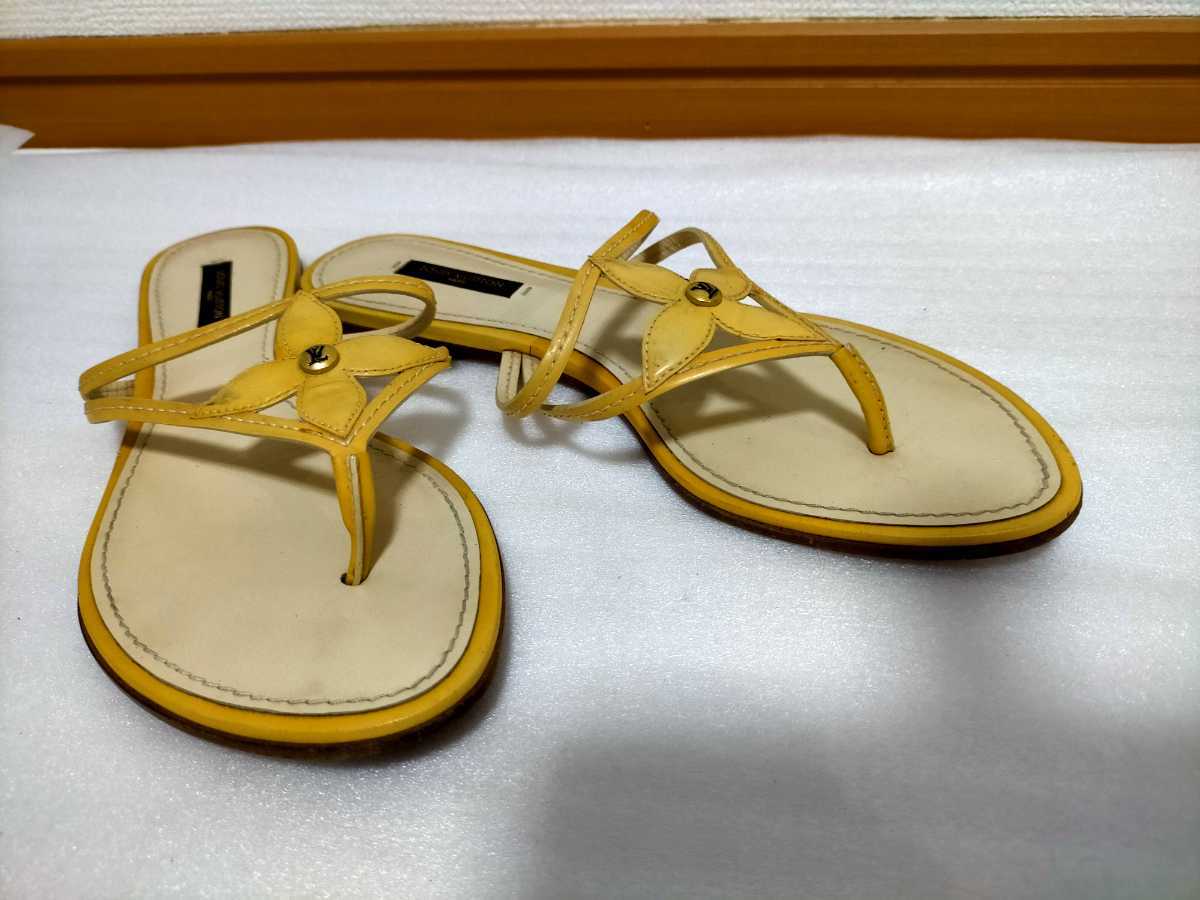 LOUIS VUITTON ルイヴィトン フラット トング サンダル☆サイズ37.5(約24~24.5cm)☆イエロー/ベージュ☆フラワーモチーフ☆中古☆送料無料
