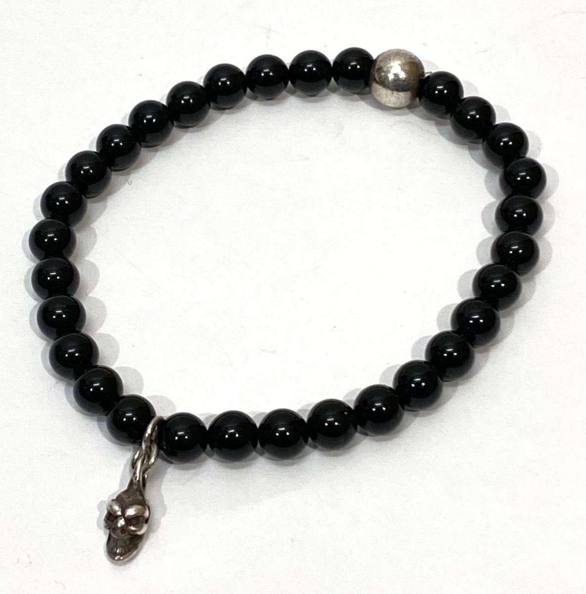 BWL Bill Wall Leather スカルチャーム オニキス 6mm Stone Bracelet 