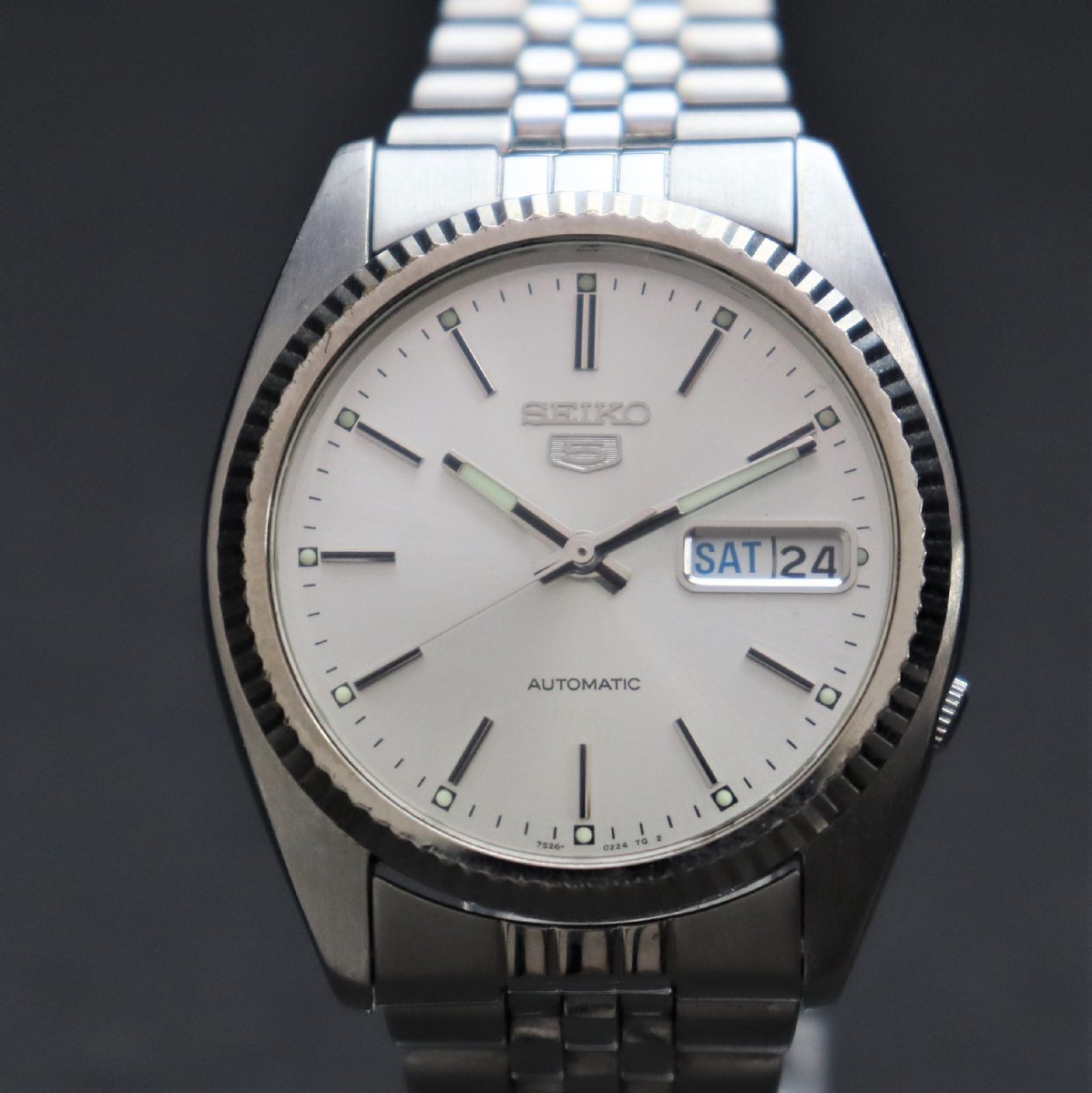 良品 SEIKO 5 セイコー ファイブ 自動巻き 7S26-3110 シルバー文字盤