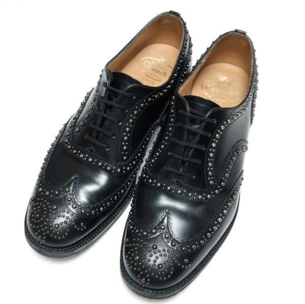 大幅値下!伝統×モダン★美品 チャーチ Church's BURWOOD/スタッズ/レザーシューズ ブラック 70F（4655)