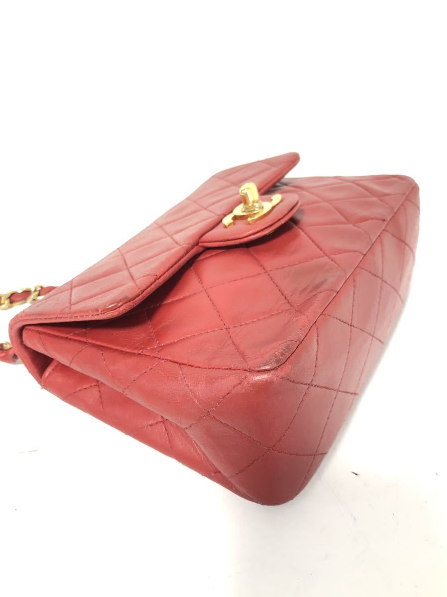 f228/美品/シャネル /ラムスキン/ミニマトラッセ/チェーンショルダーバッグ/ターンロック/ミニバッグ/赤レッド系/258 ラムスキン ミニマトラッセ シャネル 駅南やまご質店 パリ マトラッセ