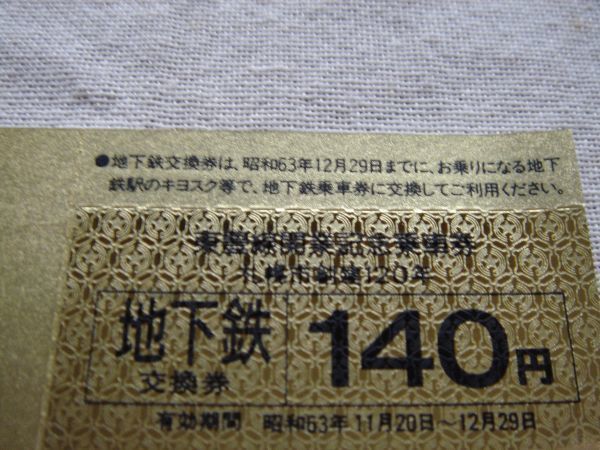 記念切符 札幌市創建120年】東豊線開業記念乗車券 /1988年 昭和63年