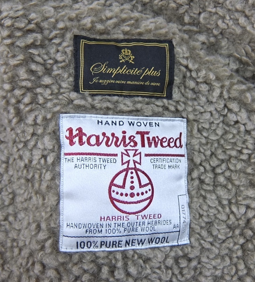 SIMPLICITE PLUS × ハリスツイード 裏ボア ウールジャケット グレー 42