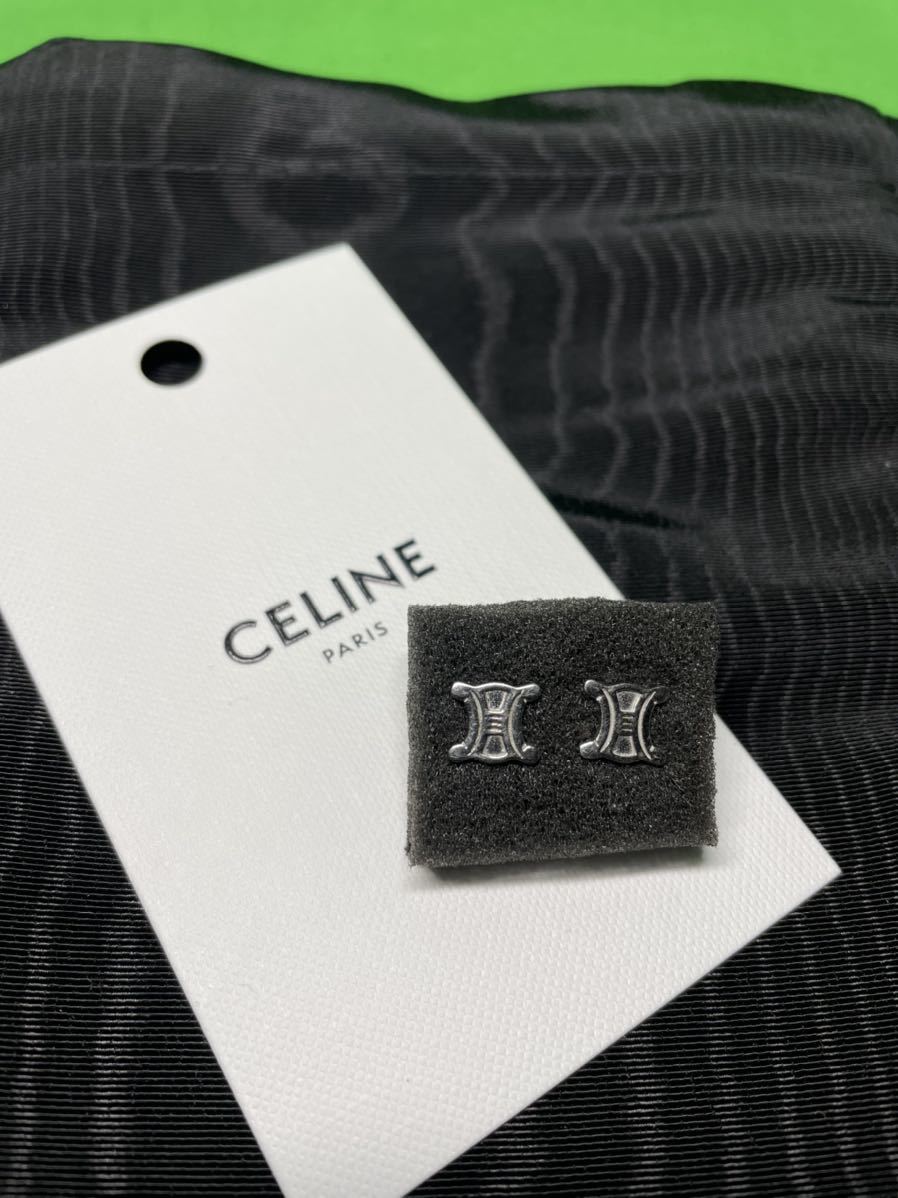 美品 CELINE セリーヌ マカダム ロゴ ピアス シルバー アクセサリー 