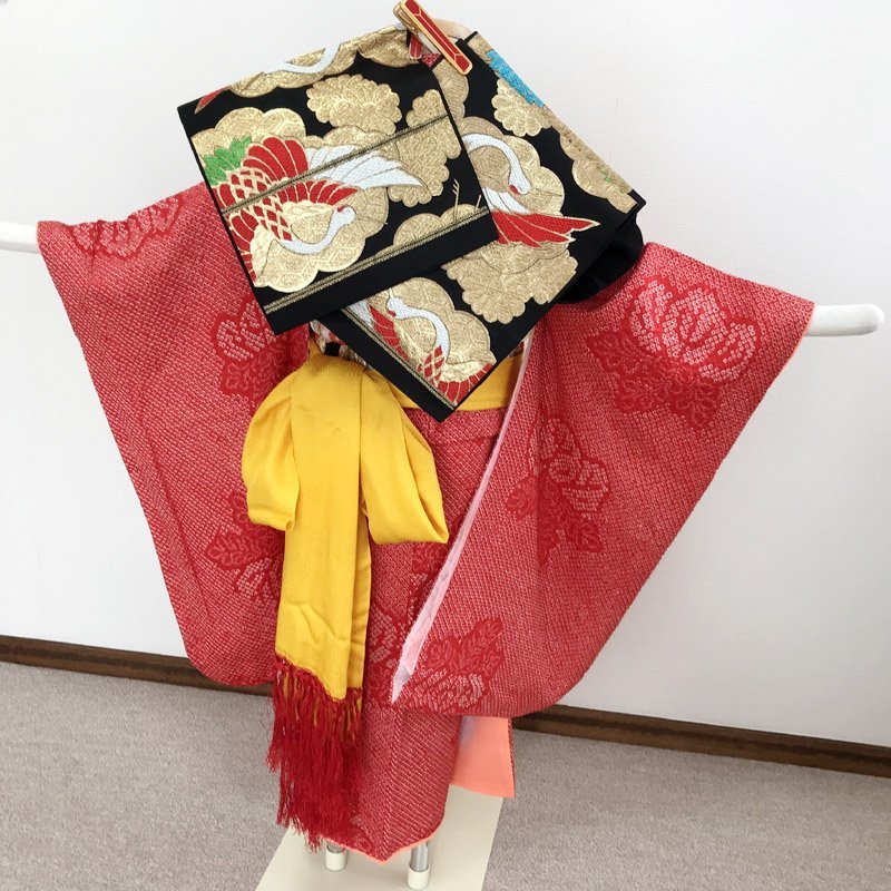 603ag6お小物セット□七五三 七歳 女児 着物&袋帯&長襦袢 薄ピンク
