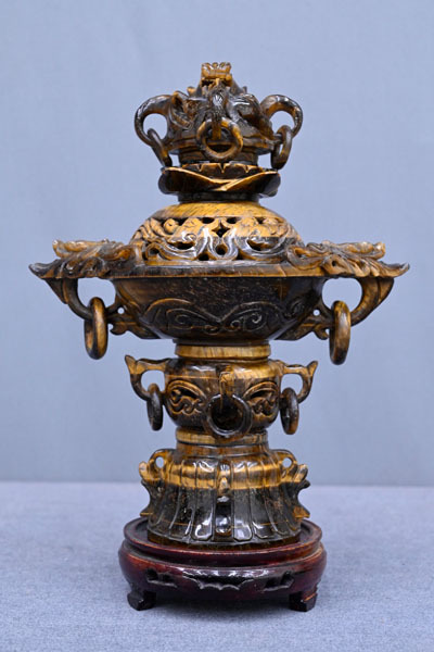 KT273 ◇50年前の展示長期保管品 中国美術 虎目石彫刻