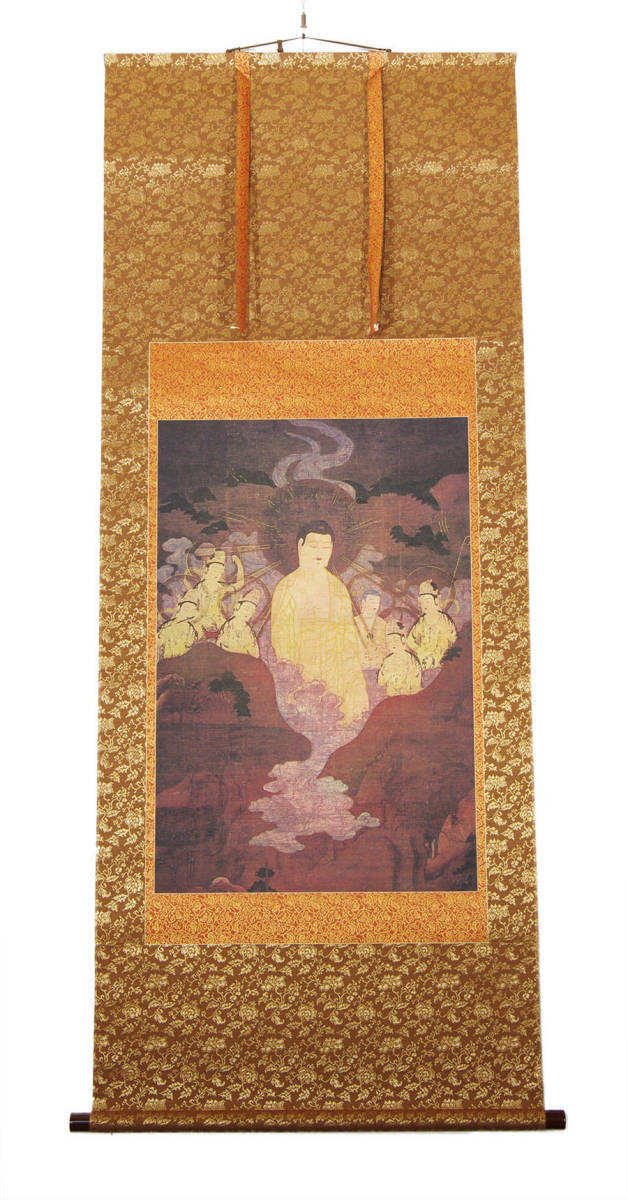 国宝 山越阿弥陀図 』 工芸 複製 絹本 共箱 書画 掛軸 仏教美術 仏画