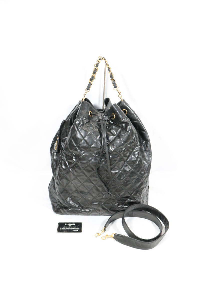  シャネル マトラッセ 2way 巾着 チェーン ショルダー バッグ コーティング レザー ブラック ロゴ チャーム CHANEL(ハンドバッグ)｜売買されたオークション情報、yahooの商品情報をアーカイブ公 かばん、バッグ