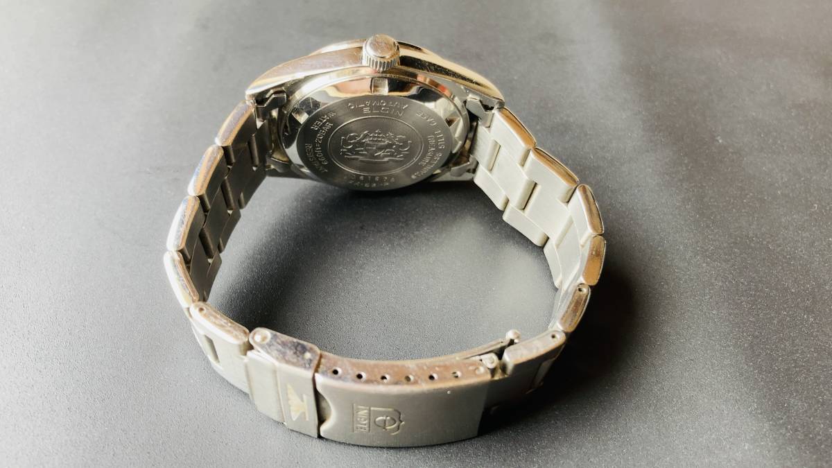 エルジン ELGIN メンズ 自動巻き 腕時計 200m防水 ブラック シルバー