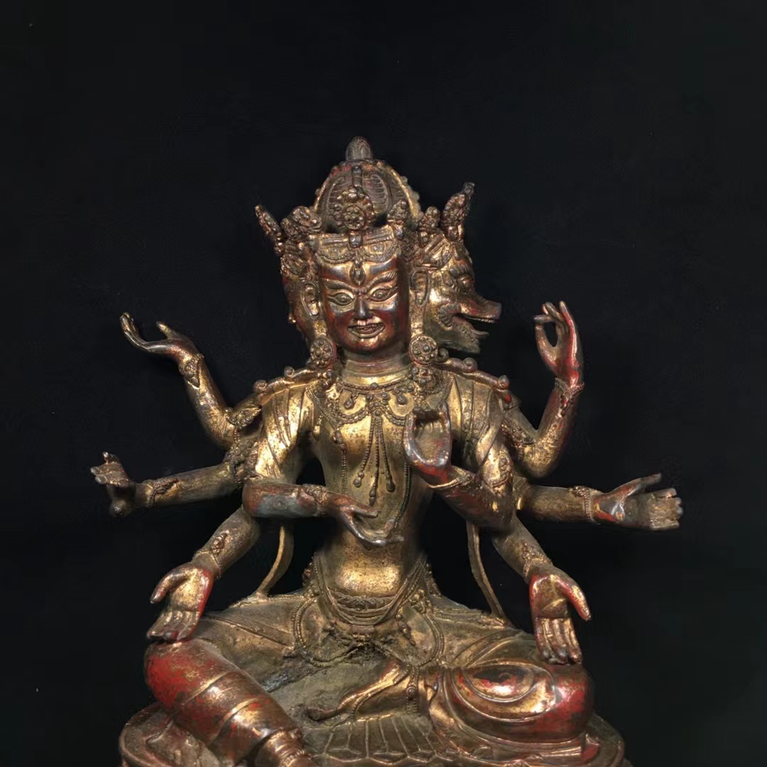 館蔵 銅彫 三面八臂仏 仏像 仏教古美術 【公式通販】