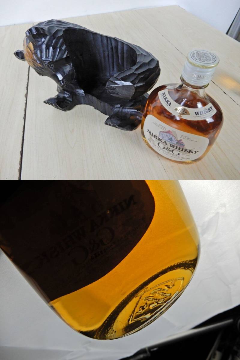 【古酒】特級表記 ニッカ G&G 北海道限定? 木彫り熊 ボトルディスプレイ 380ml+G&G 180ml+詳細不明 陶器 熊ボトル 未開栓有 中古JUNK