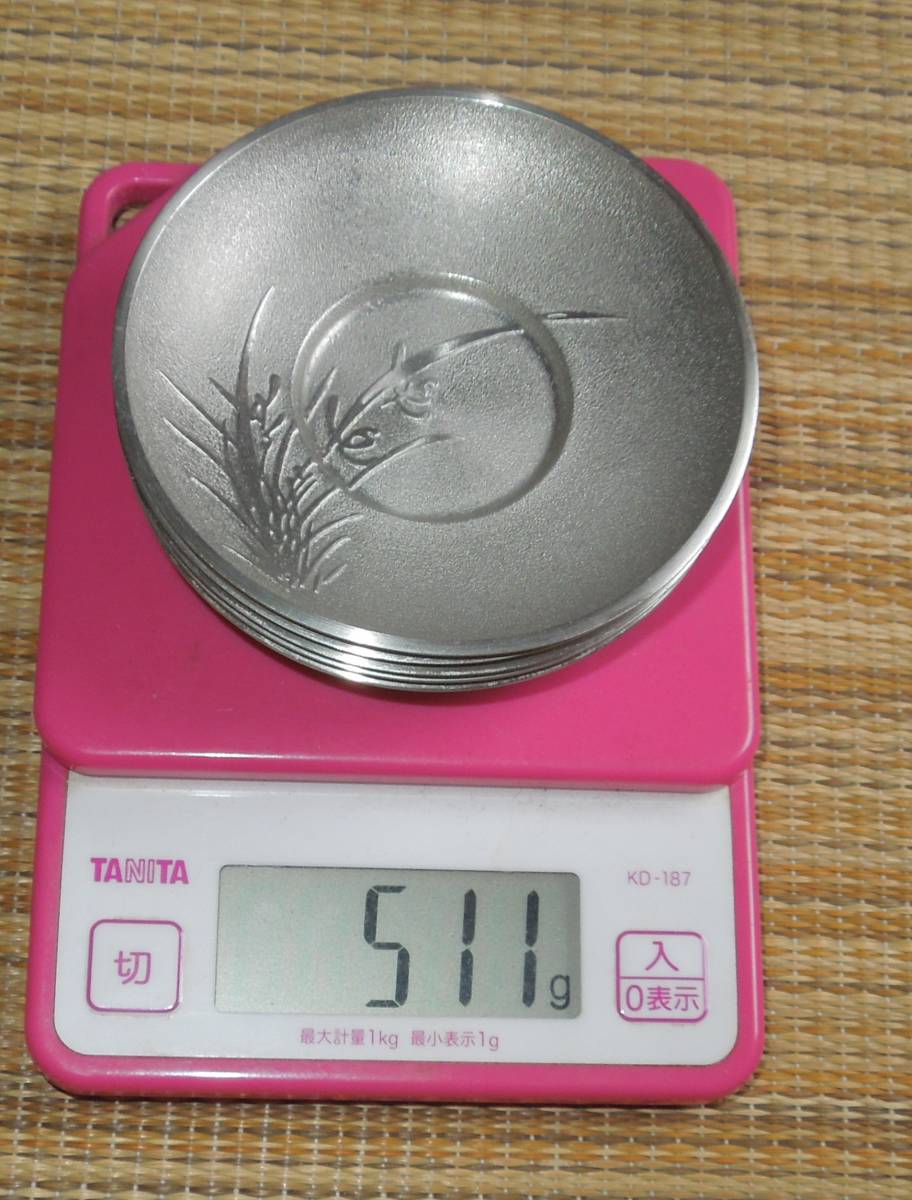 25.10.8-1 煎茶道具 錫製 鳳凰文茶托 五客