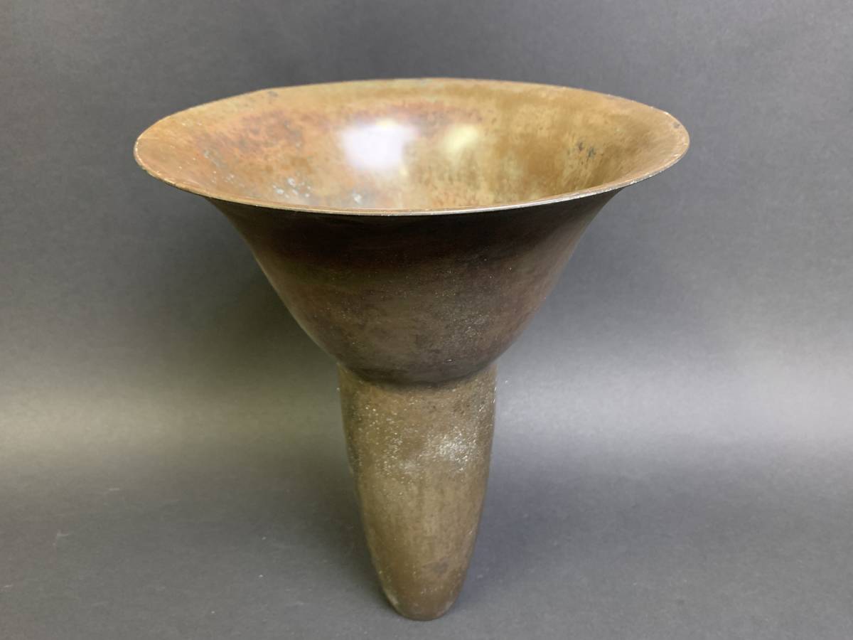 池坊 高岡銅器 立華瓶 茶 ◇唐銅 未使用品 重量 1.7kg