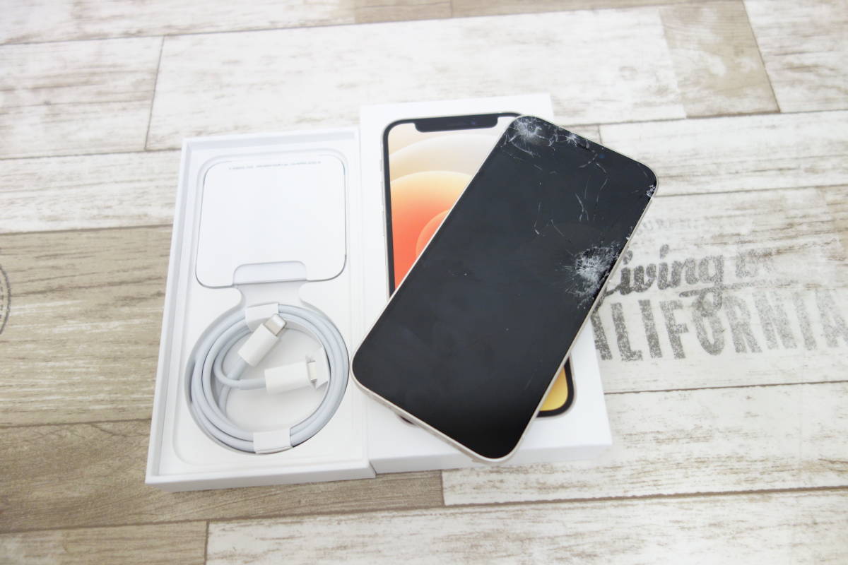 ジャンク au iPhone 12 mini 128GB ホワイト SIMフリー済み MGDM3J/A ネットワーク制限〇