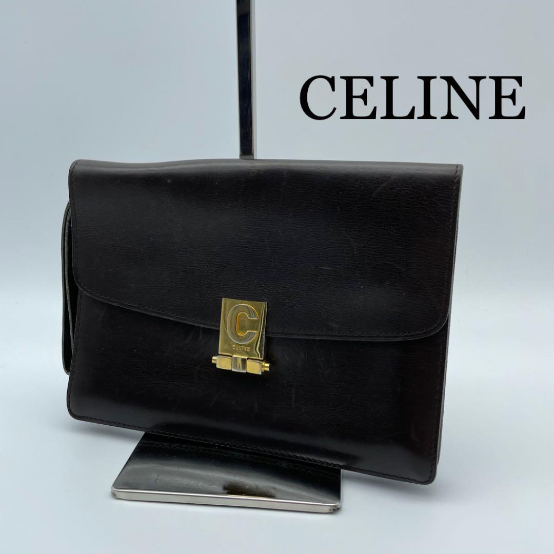 CELINE レザー 金金具 クラッチバッグ セカンドバッグ セリーヌ 本物あ