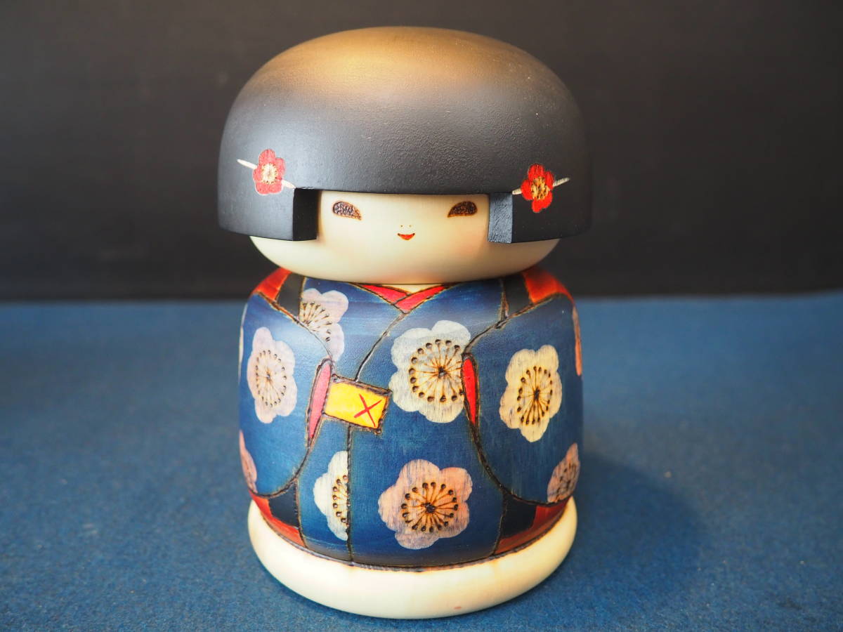 創作こけし 関口三作 「寒椿」 約16.5cm 現代の名工 三作木仮子 木札付