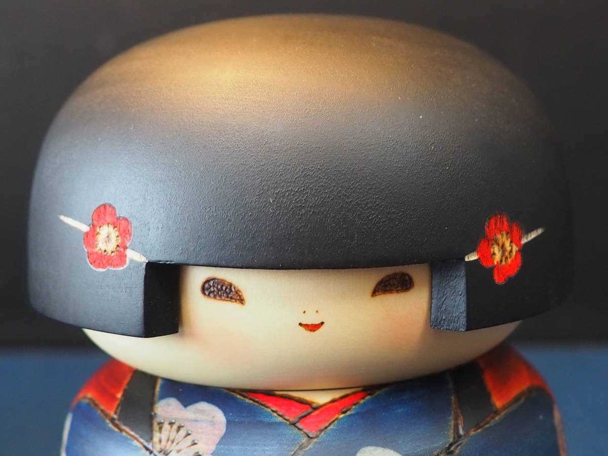 創作こけし 関口三作 「寒椿」 約16.5cm 現代の名工 三作木仮子 木札付