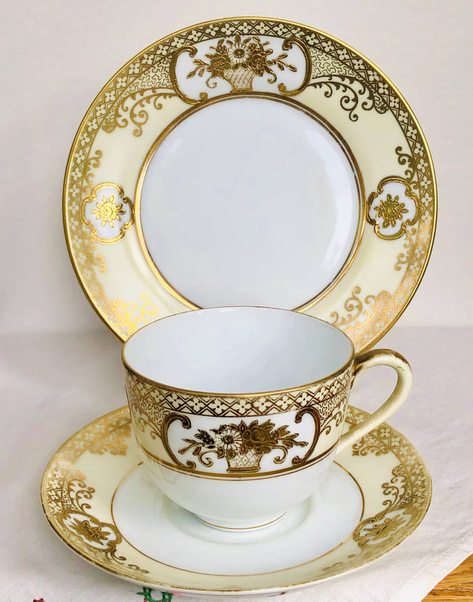 極美品オールドノリタケ マルキ印 金彩のカップとソーサー　プレート　トリオセット Yahoo!オークション 1920年代 オールドノリタケ - オールド