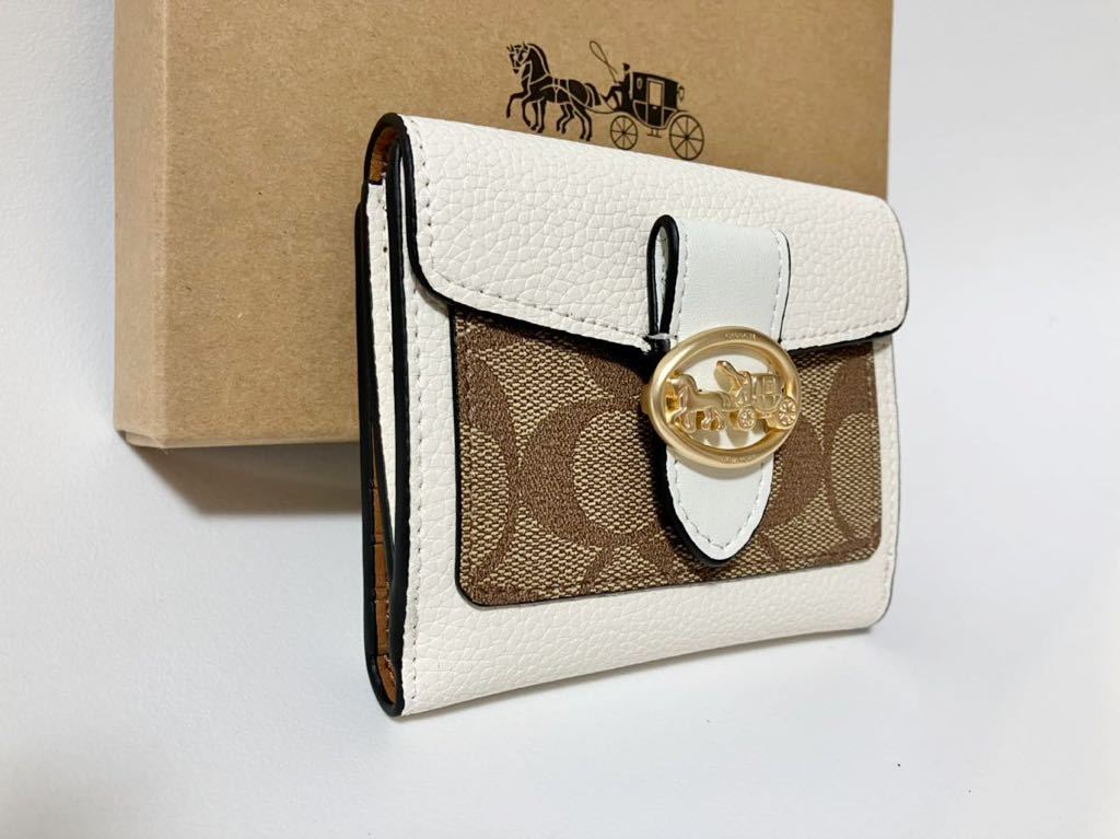 COACH コーチ 財布 二つ折り財布 レディース 新品 未使用 白 茶｜こ