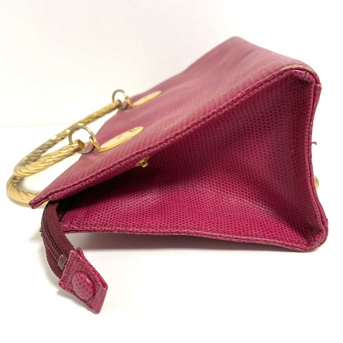1円スタート WAKO 和光 ワコー リザード型押し ハンドバッグ ゴールド