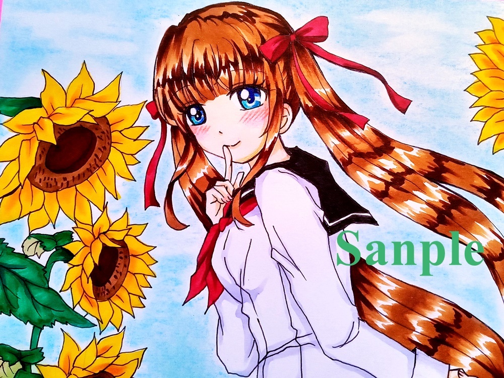 手書きイラスト 女の子 99 No サイズ16 5 11 5 セーラー服の少女 ボールペン 新品 画用紙 色鉛筆 鉛筆 Sale開催中 セーラー服の少女