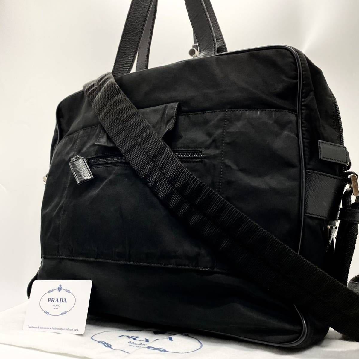 1円〜《極美品》PRADA プラダ サフィアーノレザー 三角ロゴ 2way ビジネスバッグ ハンド トート ショルダー 鞄 A4&PC可 メンズ 黒 ブラック