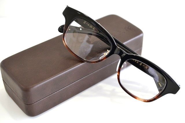 越前國　甚六作　メガネ　フレーム　セルロイド　跳ね上げ　手作り　ノー芯　JN-073　ブラックブラウン　新品未使用