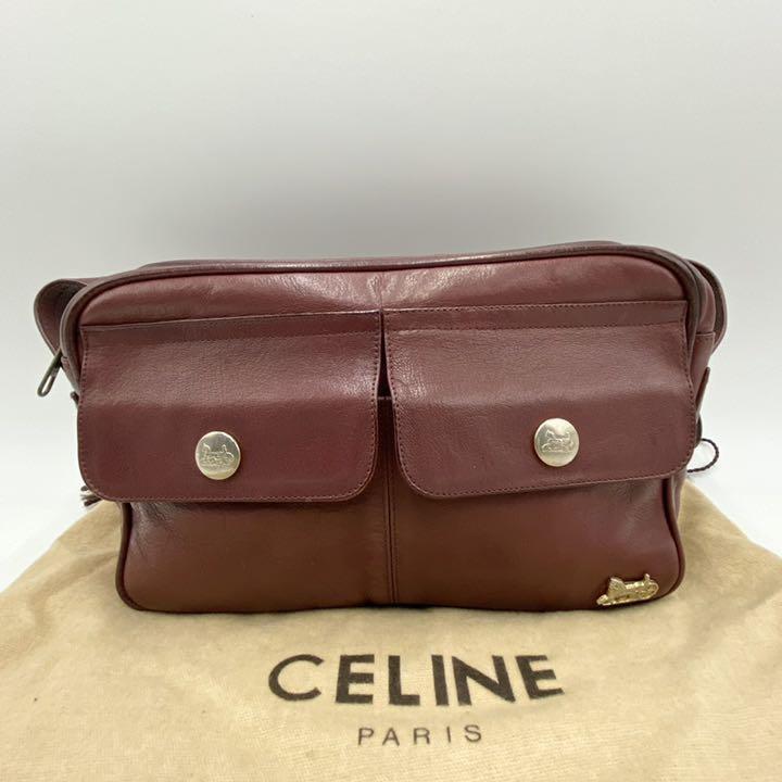 【2026，高品質】 CELINE セリーヌ ショルダーバッグ 馬車金具 ボルドー 裏地総柄 レザー クロスボディー 斜め掛け ゴールド金具 レディース 付属品(ショルダーバッグ)｜売買されたオークション情報、yahooの商 かばん、バッグ