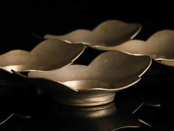 流】煎茶道具 唐物 古錫 錫製茶托五客 KI565 工芸品 金属工芸 【公式通販】
